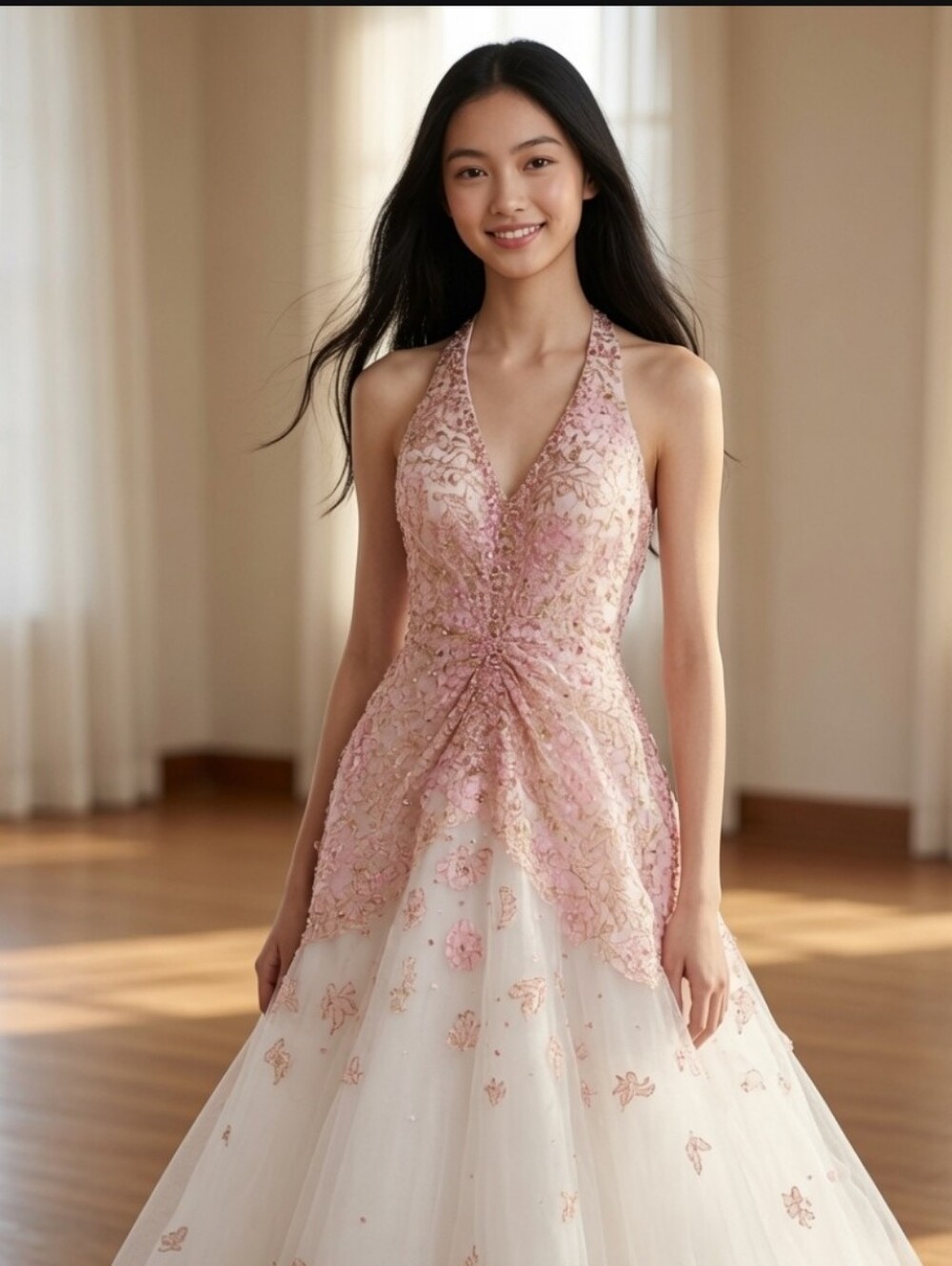 Y2K Paris by Mon Cheri Y2K Mermaid Prom Gown Pink Lace Beaded Halter White Tulle